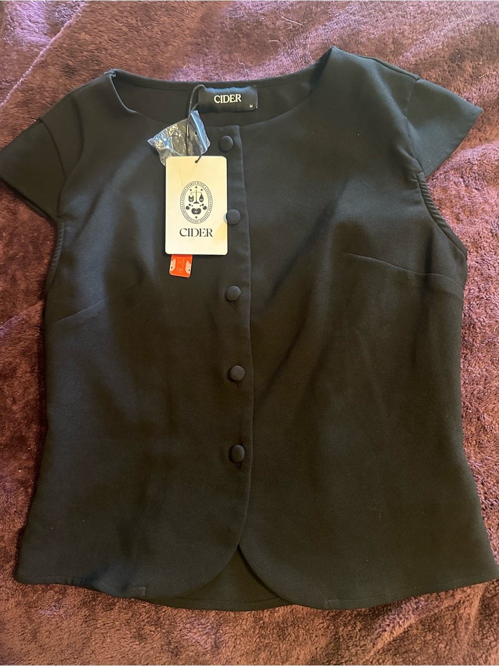 Cider Black Button-Front Cap Sleeve Blazer Top